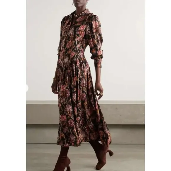 Ulla Johnson Celia Pleated Paisley-print Midi Dress Size 12